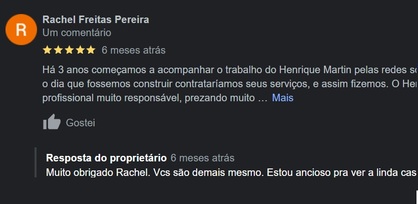 Avaliação de cliente Martin Projetos 10