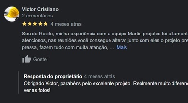 Avaliação de cliente Martin Projetos 4